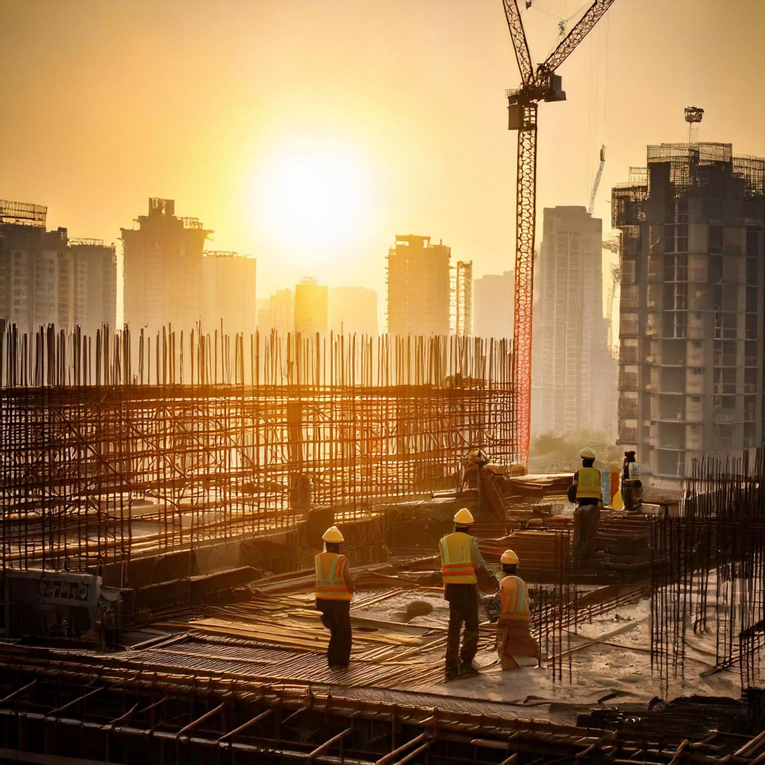 Commercial structure foundation and skeleton scaffolding